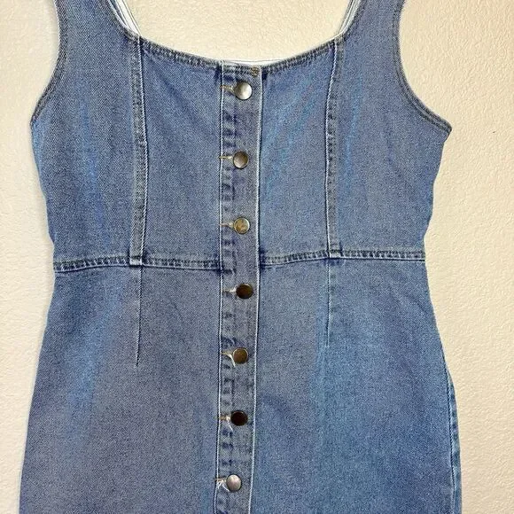 Y2K 90s Urban Outfitters Vintage Light Button Up Jumper Overall Dress Mini SZ 12 - Picture 4 of 6
